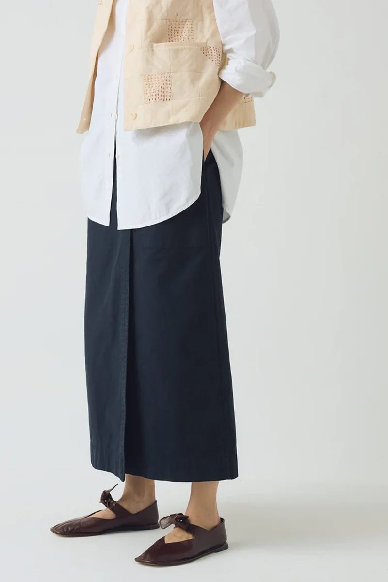 Cotton Wrap Straight Skirt - Slate Blue - Image 5