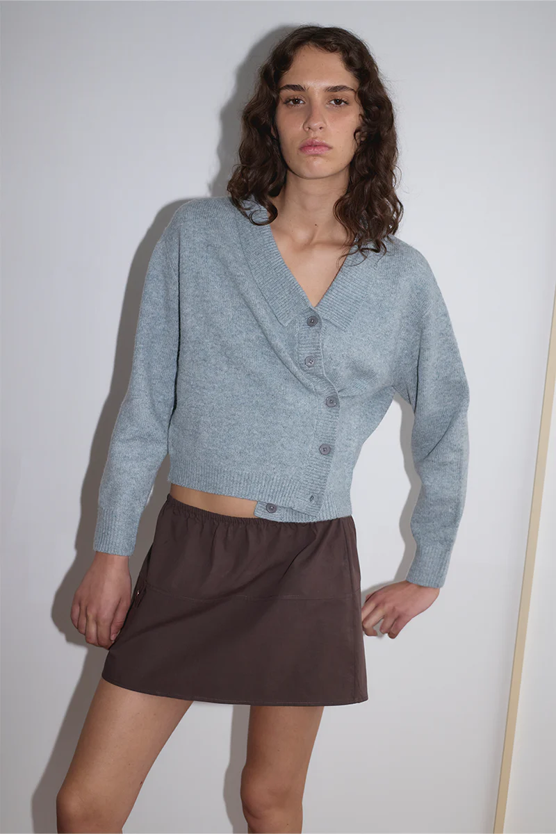 Cross Button Cardigan - Ice Blue - Image 4