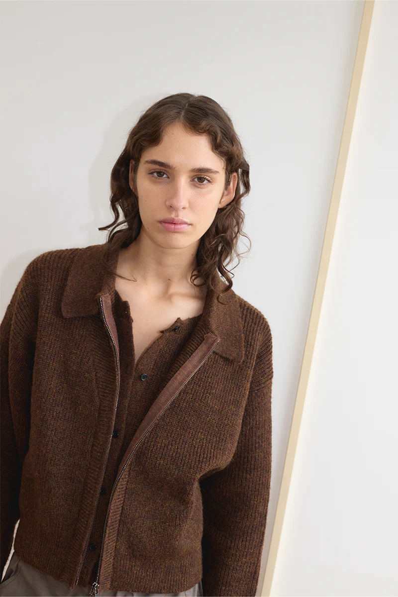 Double Layer Cardigan - Brown - Image 2