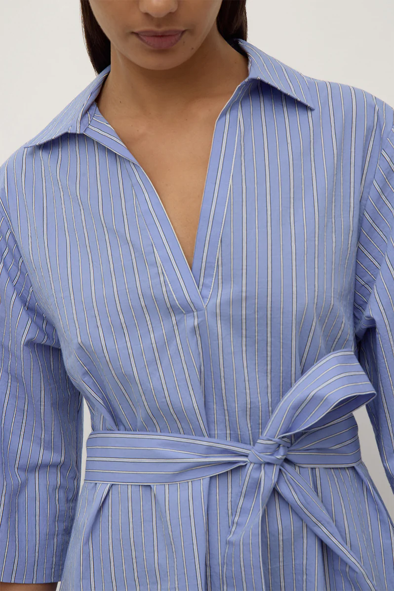 Erina Stripe Mini Shirt Dress - Blue / White Stripe - Image 6