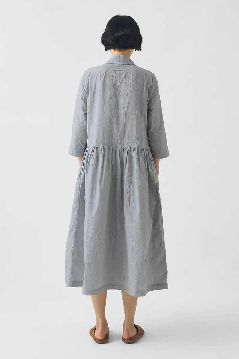 Fine Stripe Cotton Shirt Dress - Ecru / Slate - Image 4