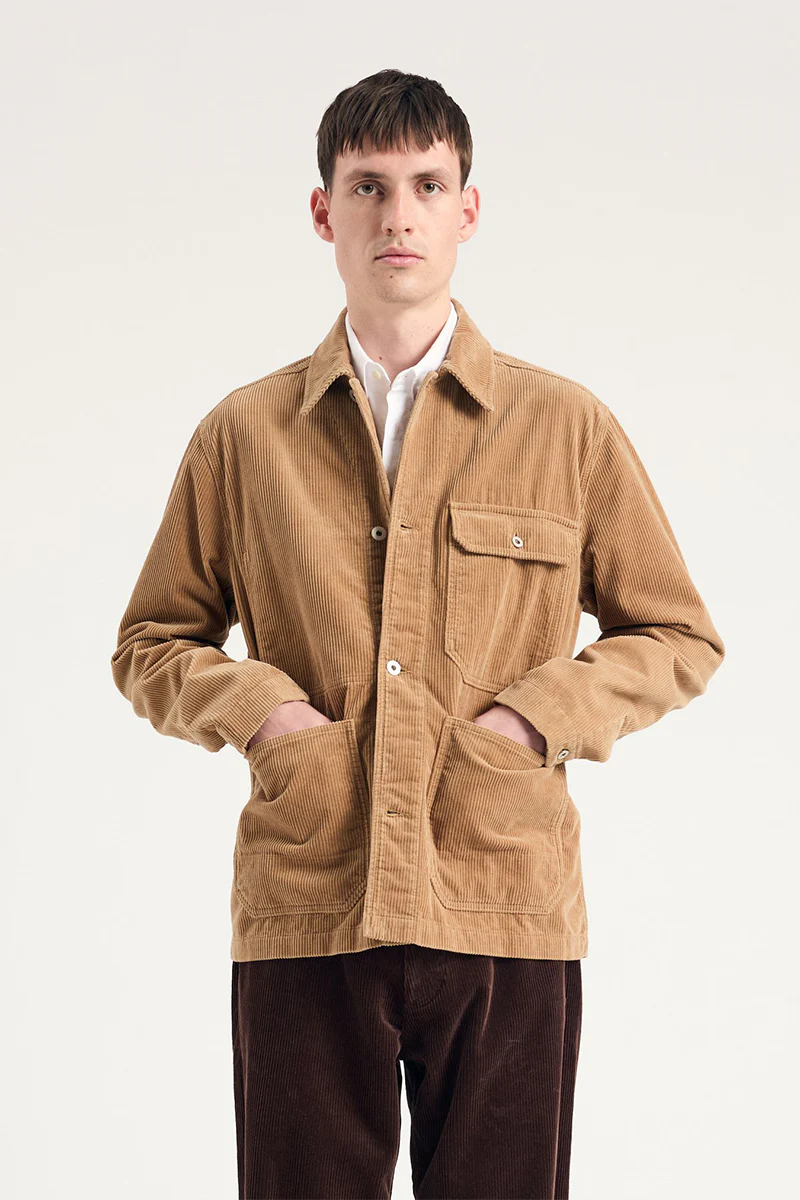 Folke Wide Corduroy Chore Jacket - Utility Khaki - Image 3