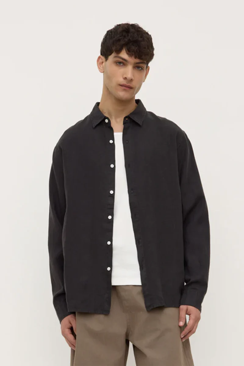Mens Everyday Linen Long Sleeve Shirt - Black