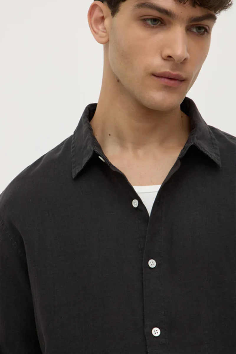Mens Everyday Linen Long Sleeve Shirt - Black - Image 2