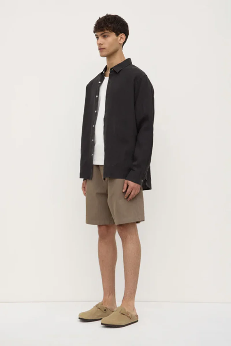 Mens Everyday Linen Long Sleeve Shirt - Black - Image 4