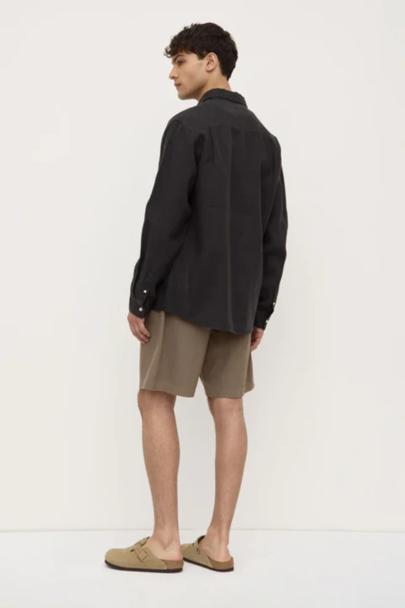 Mens Everyday Linen Long Sleeve Shirt - Black - Image 5