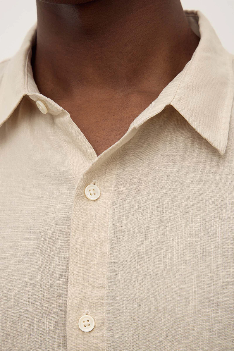 Mens Everyday Linen Long Sleeve Shirt - Limestone - Image 2