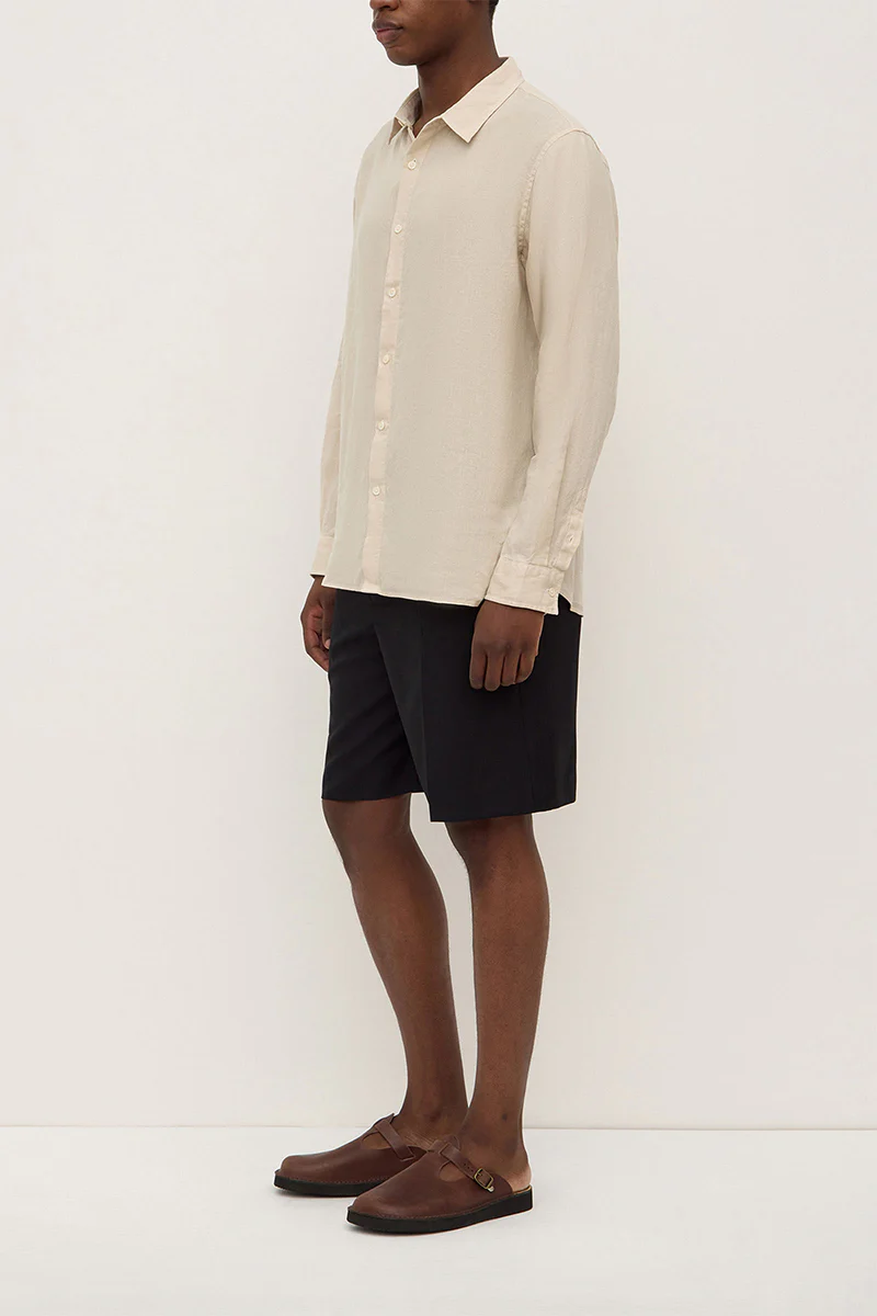 Mens Everyday Linen Long Sleeve Shirt - Limestone - Image 3