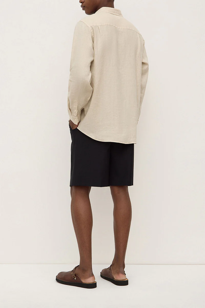 Mens Everyday Linen Long Sleeve Shirt - Limestone - Image 4