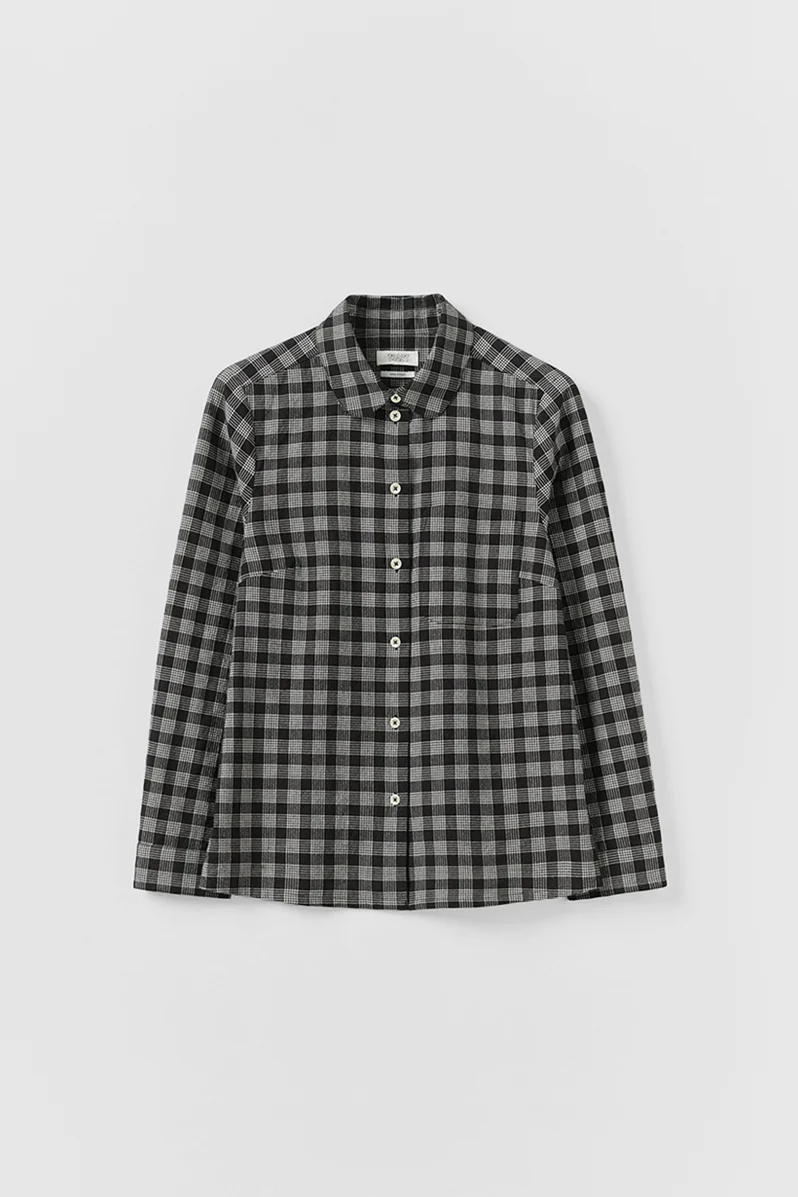 Ollie Binding Check Cotton Wool Shirt - Black / Ecru - Image 2
