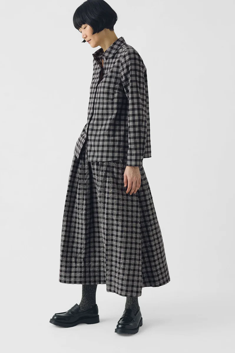 Ollie Binding Check Cotton Wool Shirt - Black / Ecru - Image 3