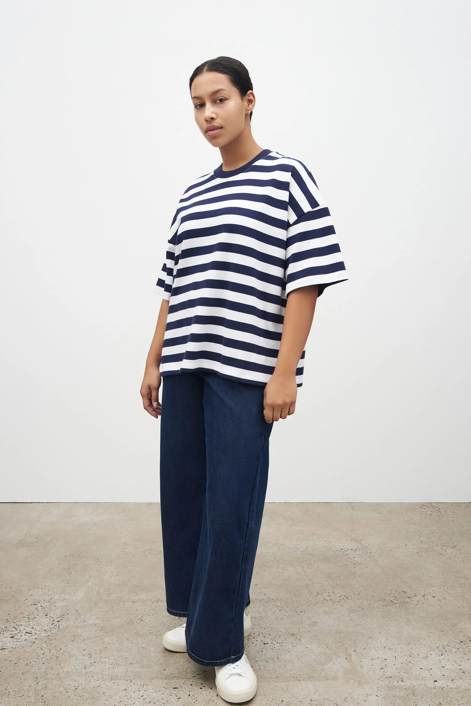 Oversized Boxy Tee - Navy / White Stripe - Image 3