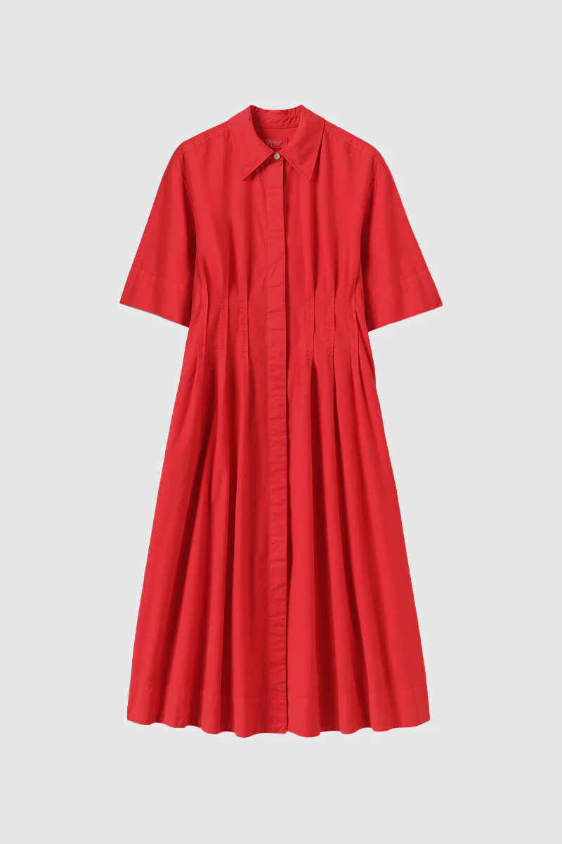 Pleated Cotton Linen Dress - Cardinal Red - Image 2