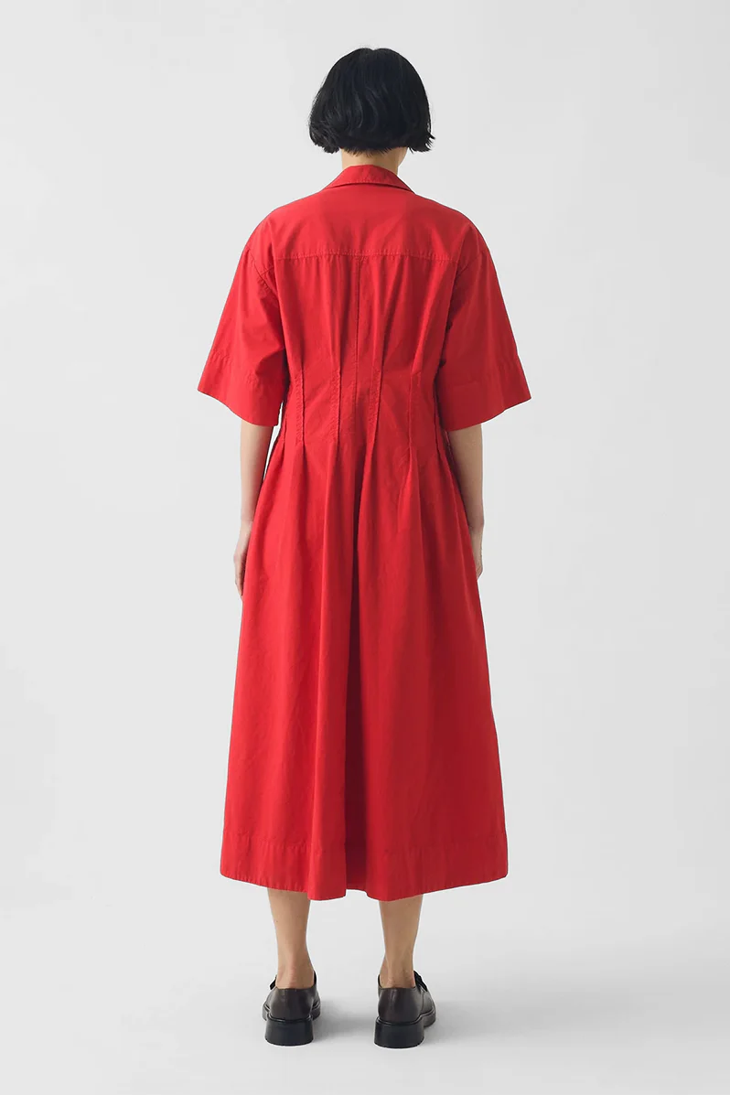 Pleated Cotton Linen Dress - Cardinal Red - Image 5